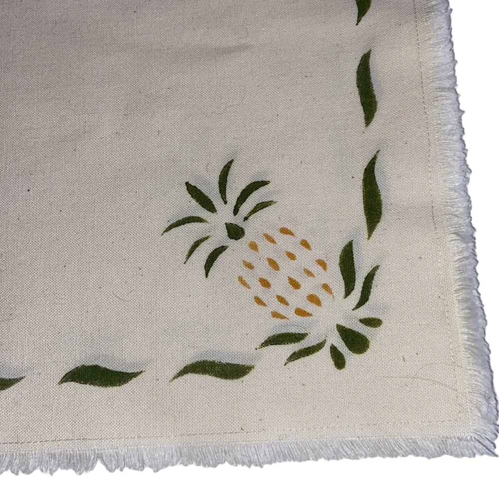 Set of 4 Handpainted Stenciled Pineapple Cloth Napkins or Placemats Raw hem